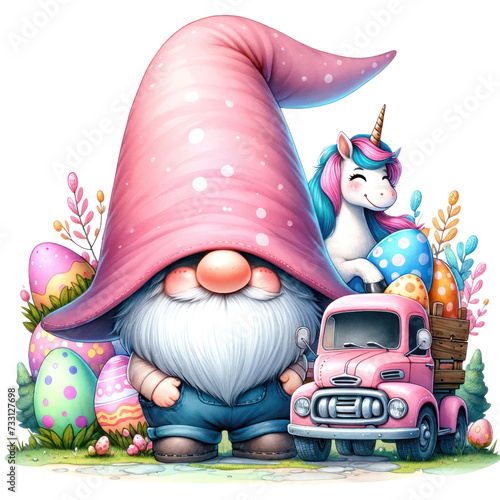 Gnome Unicorn Easter Egg Watercolor clipart bundle, Collection Clipart,Clipart-Watercolor,Watercolor Graphics,Clipart PNG,Transparent Background Clipart