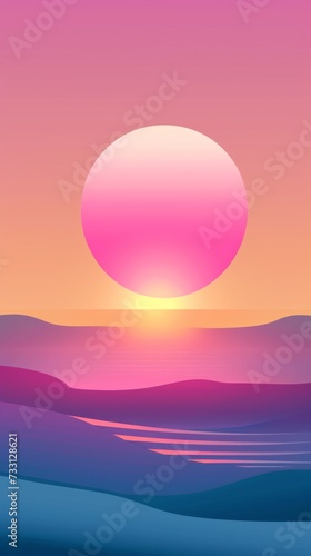 The sun is setting over the ocean with waves, abstract wallpaper background in pink and purple. Soft Minimalist Backdrops for smartphones. Quiet Backgrounds. Great for versatile social media content.