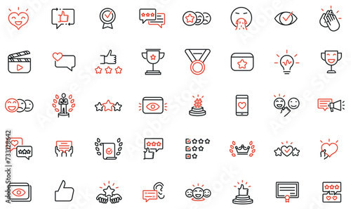 Vector Collection of Linear Icons Related to Customer Review and Feedback, Expertise and Loyalty. Mono Line Pictograms and Infographics Design Elements