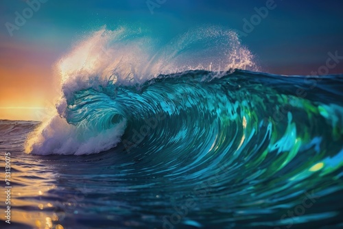 Capturing Dusk Serenity Artistic Rendering of a Turquoise Ocean Wave with Stunning Sunset Backdrop © azait24