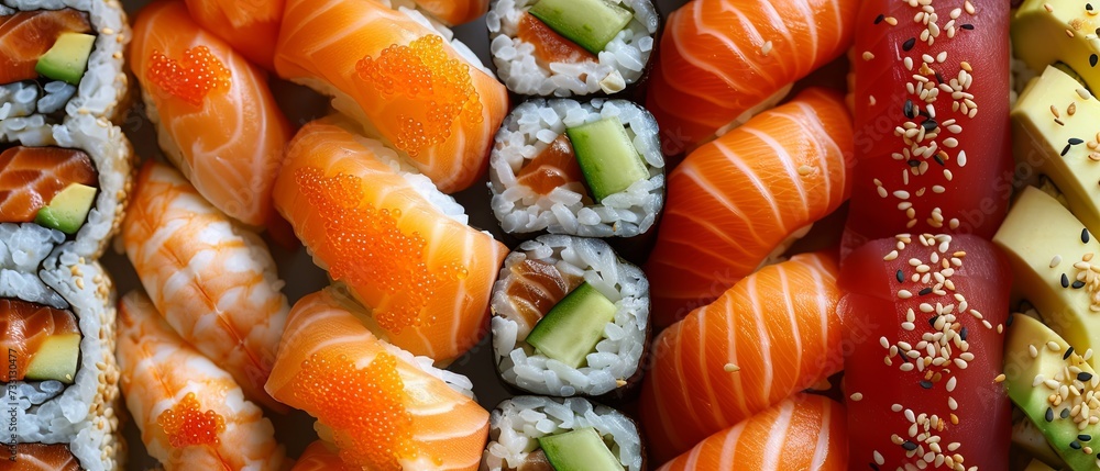 Assorted Sushi Displayed on Plate Assorted Sushi Displayed on Plate