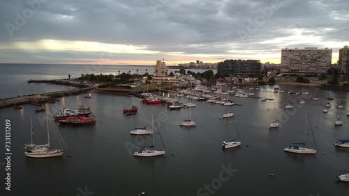 Tomas aereas de dron sobre el Puerto del Buceo en la ciudad de Montevideo, Uruguay photo