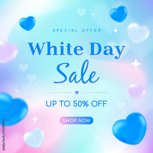 White Day Sale promotion vector illustration. blue hearts on gradient background