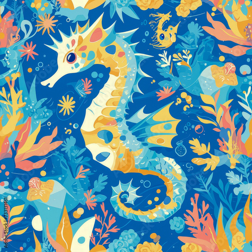 Seahorse as background on a seamless tile, ai generated