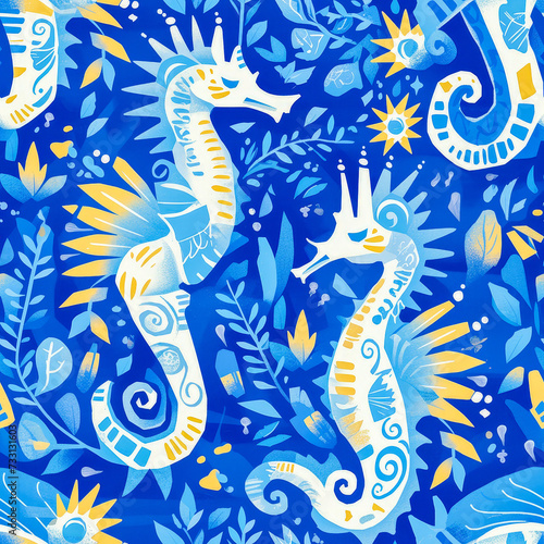 Seahorse as background on a seamless tile, ai generated © Dominique