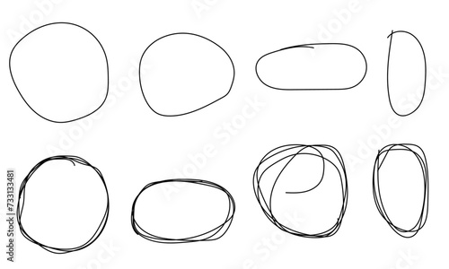 Abstract set of sketch lines circle element. Hand drawn pen lines doodle sketches circle lines. Hand drawn marker and pencil thick circle in different directions. Freehand marker scratch scribble  photo