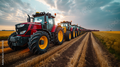 Farmers' strike: Gathering of tractors before departure photo