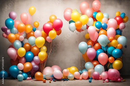 balloons decoration in multicolor with text  copy space in the middle of the background colorful birthday decoration balloons 