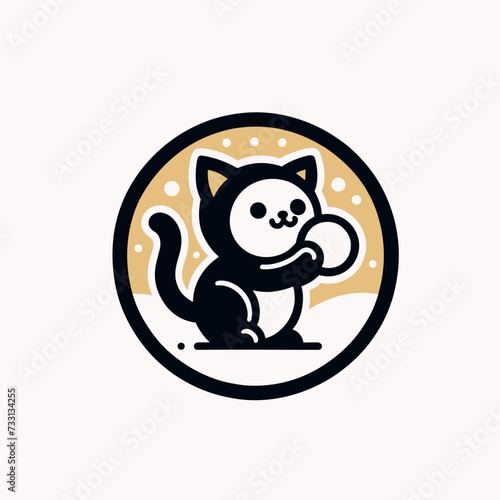 Cute Cat Illustration in a Simple Circular Design, Modern Art with a Playful Cartoon Style
