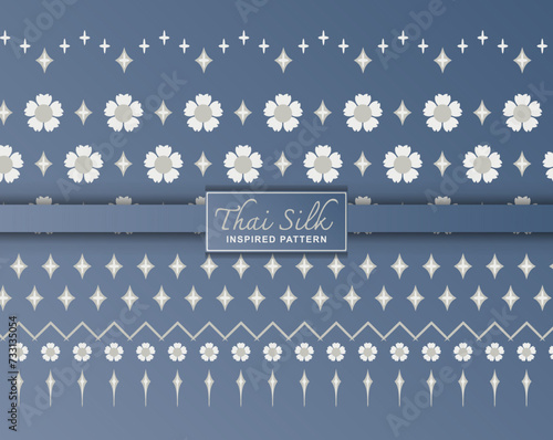 Seamless pattern background. Inspired by traditional North Eastern Thai silk pattern. Color in Bluish Grey and Silver.