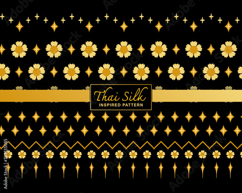 Seamless pattern background. Inspired by traditional North Eastern Thai silk pattern. Colored in Black and Gold.