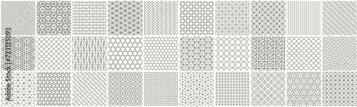Collection of seamless ornamental geometric patterns - unusual design. Vector repeatable grid outline textures - symmetric ornate prints. Monochrome backgrounds