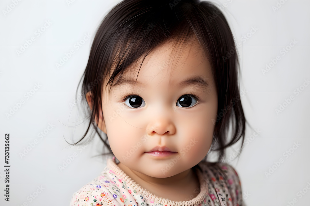 Closeup portrait of asian kid toddler girl isolated on white background Closeup portrait of asian kid toddler girl isolated on white background