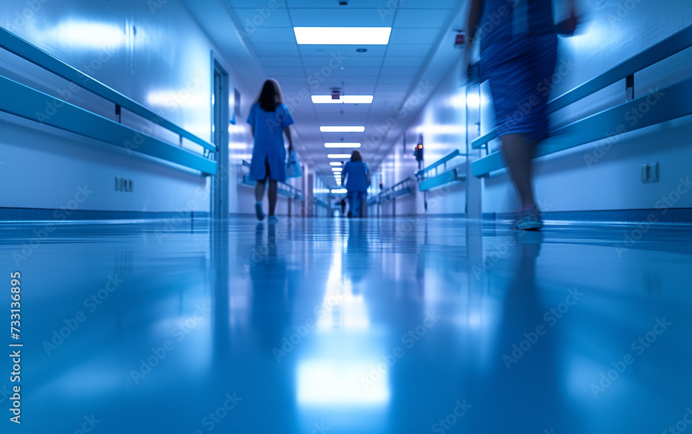 Hospital illustration, a busy hospital with different doctors in motion, suitable for medical services, and modern medicine. Modern hospitals.