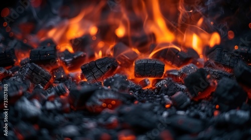 Fiery flames and billowing smoke emerge from a charcoal grill, prepared for a barbecue 