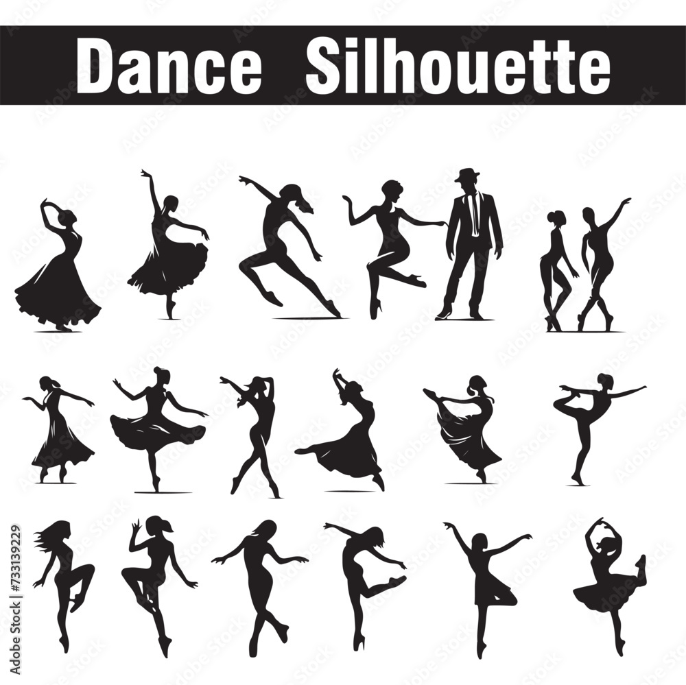 vector white party background with dancing silhouettes