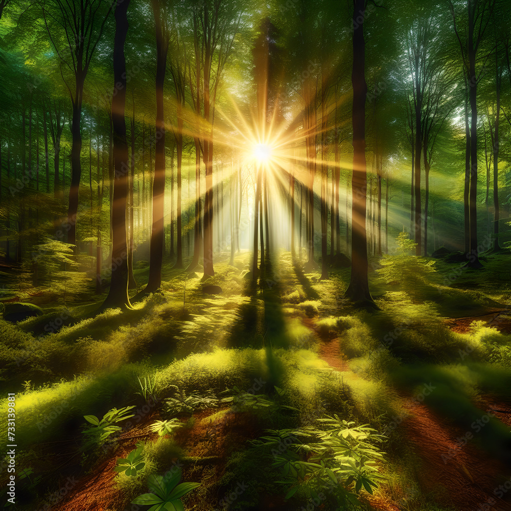 Fototapeta premium green bokeh wallpaper from nature forest out of focus look