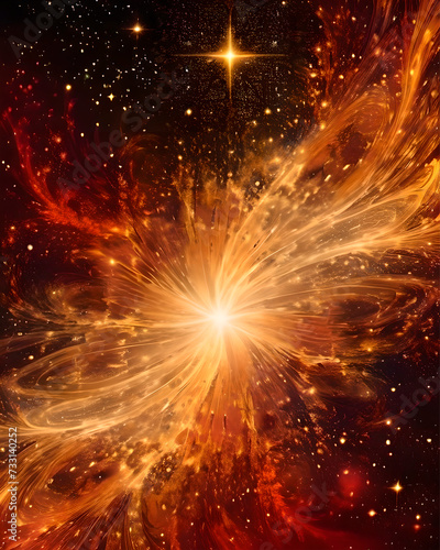 Abstract fire background with stars and nebula. Fractal art.