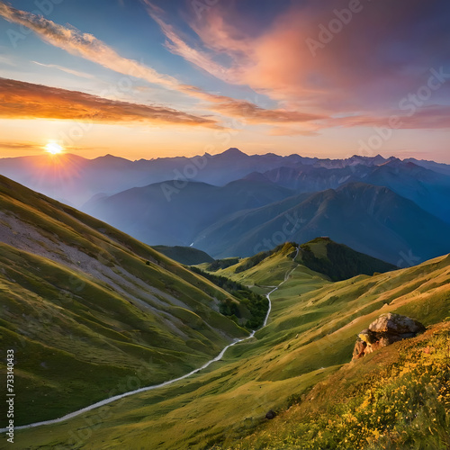 mountain landscape at sunset background
