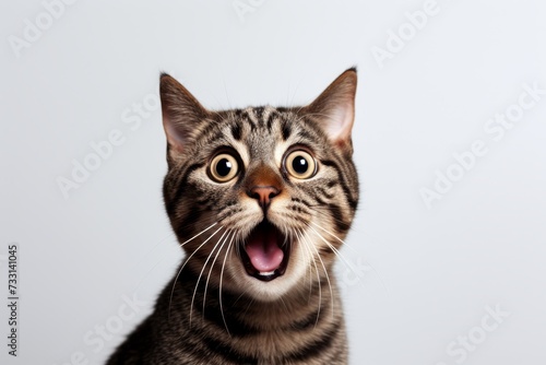 Surprised cat with wide eyes on white background in professional studio photoshoot © katrin888