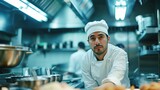 A chef attentively prepares food in a professional kitchen, embodying the art of cooking and culinary excellence, ideal for gastronomy and hospitality features.