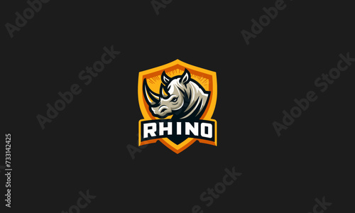 logo design of rhino on shield yellow vector flat design
