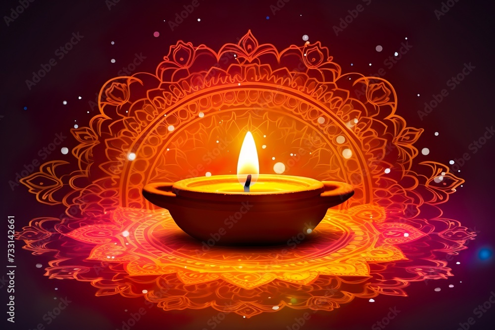 Illustration of Diwali festival Diya Lamp with rangoli Ai Generated Happy Diwali - festival of lights tradition - diwali diya with lighting in the background ai generated Illustration of Diwali festival Diya Lamp with rangoli Ai Generated Happy Diwali - festival of lights tradition - diwali diya with lighting in the background ai generated