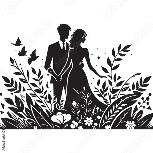 vector hand drawn couple silhouette