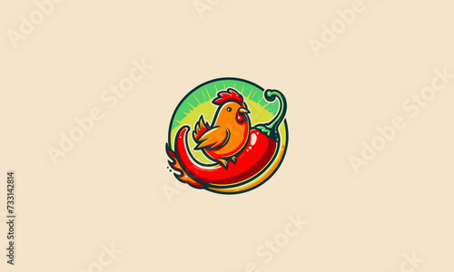 chicken with chili vector illustration mascot design