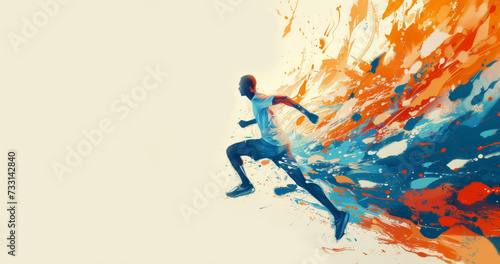 Dynamic Energy: Abstract Runner Merged with Explosive Color Splashes