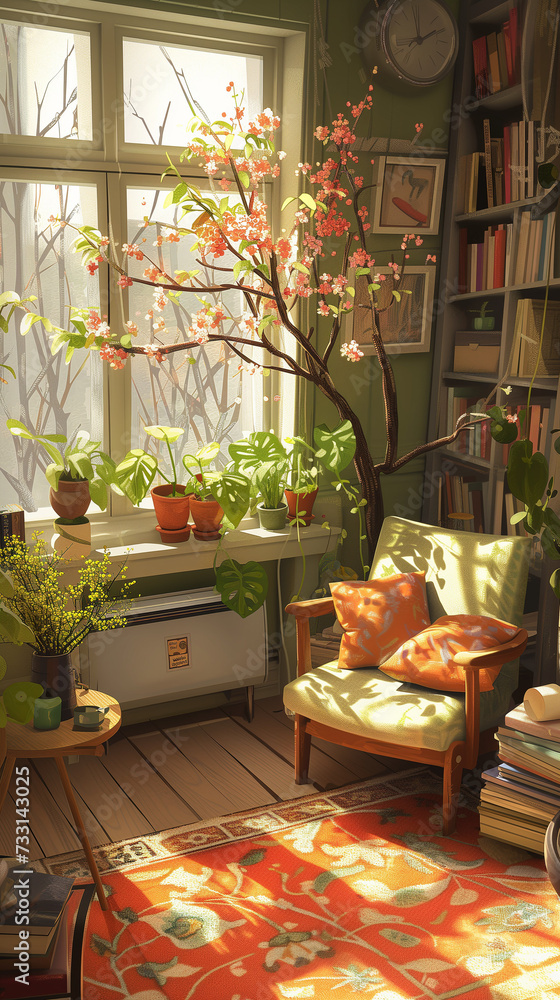 Interior of a house. AI generated art illustration. Interior of a house. AI generated art illustration.