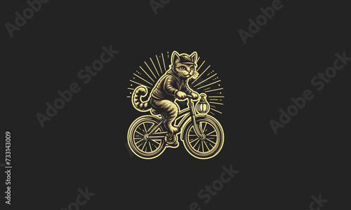 cat riding bicycle on moon vector logo design