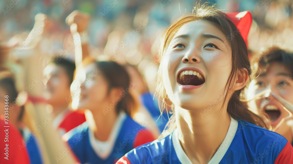 Fototapeta premium 熱狂的にスポーツの応援をする若い女性