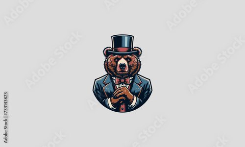 bear wearing top hat and suit vector mascot design