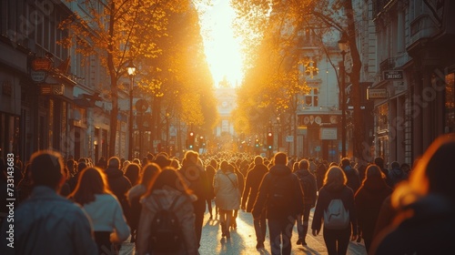 A crowd of people walking on a London street