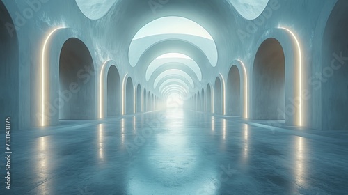 Concrete floor in a 3D rendering of abstract futuristic architecture.