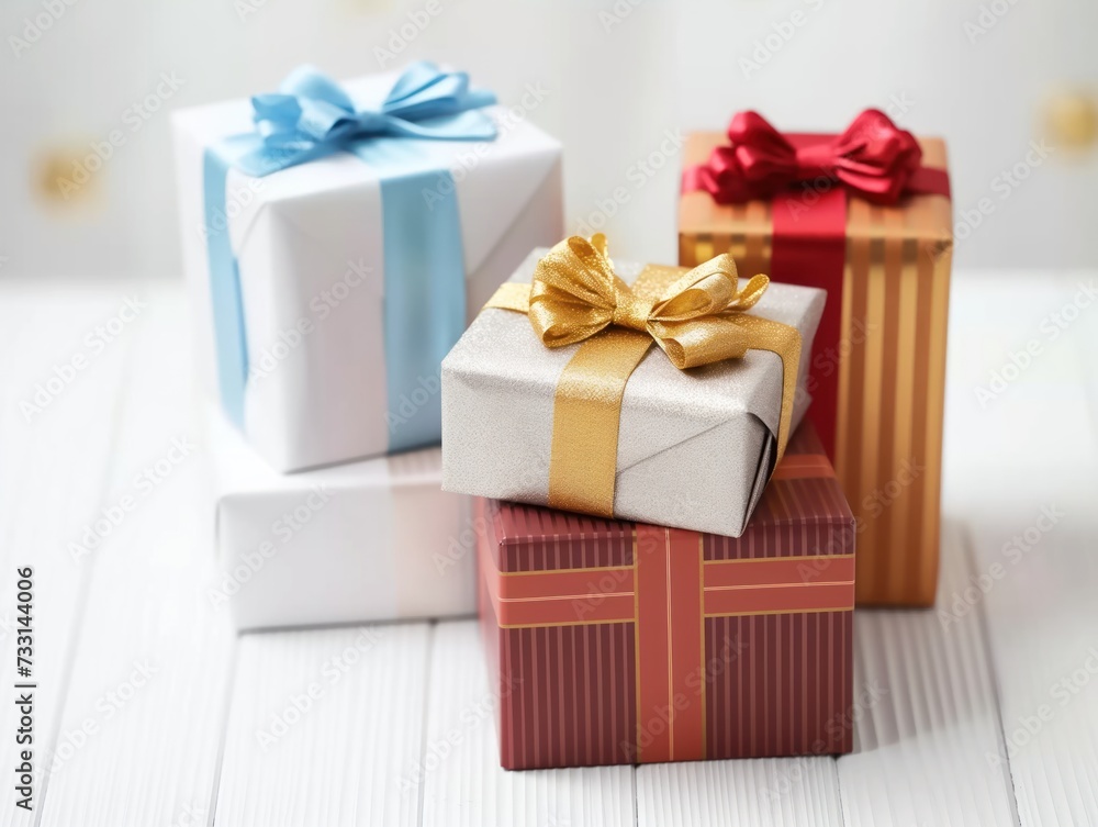 Obraz premium Gift box on white table. colorful gift box