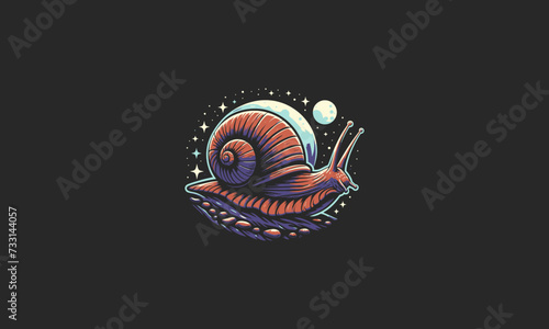 snail vector illustration night moon flat design photo