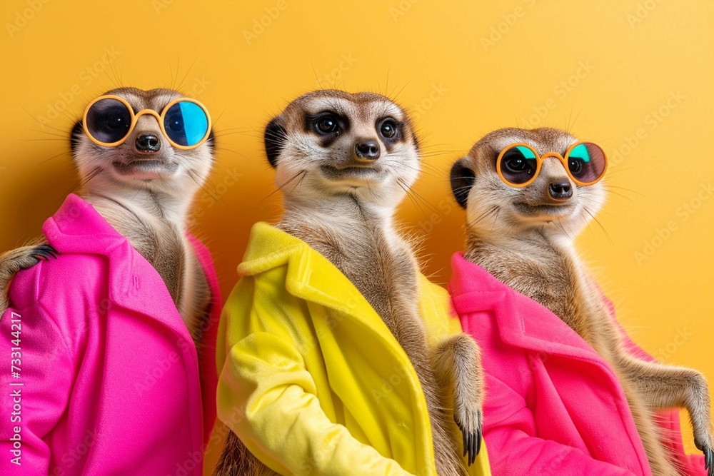 Creative animal concept. Meerkat in a group 