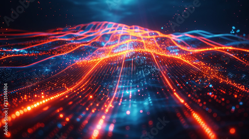 Red Glowing Particle Waves Abstract. Abstract red and blue glowing particle wave patterns.