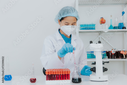 medical laboratory Scientists are analyzing experiments in a lab. Advanced Medical Science Laboratory biotechnology Development of microbiology