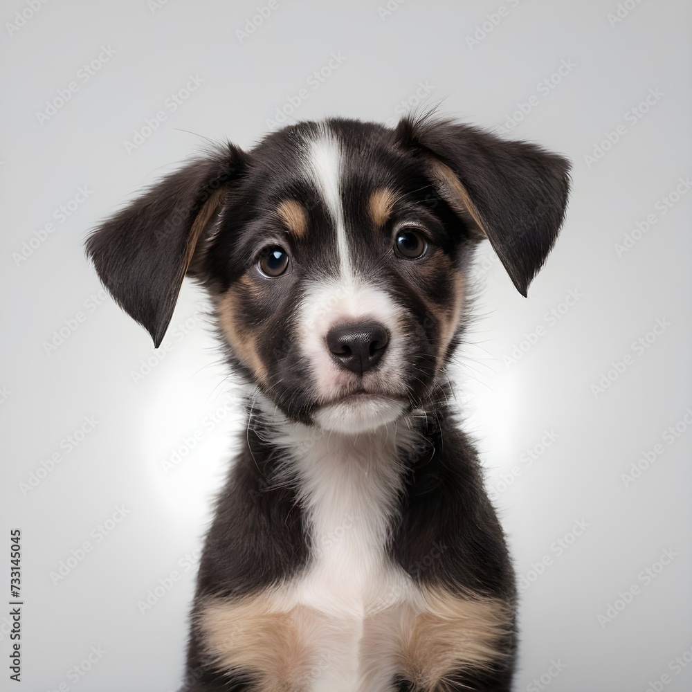 Portrait of an adorbale mixed breed puppy isolated on white background
