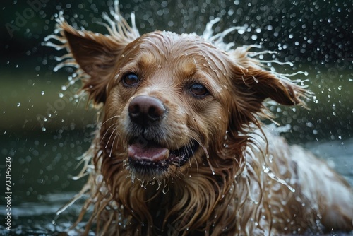 Playful Puppy Soak Cute Golden Retriever Having Fun in the Water © azait24