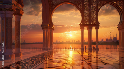 mosque at sunset photo