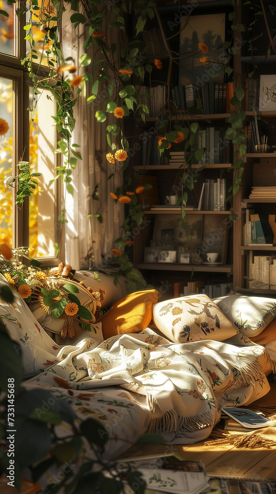 Interior of a house. AI generated art illustration. Interior of a house. AI generated art illustration.
