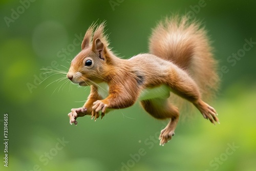 Eurasian red squirrel Scours vulgaris jump