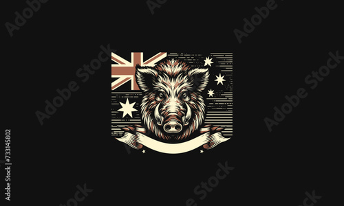 head boar with flag american vector artwork design