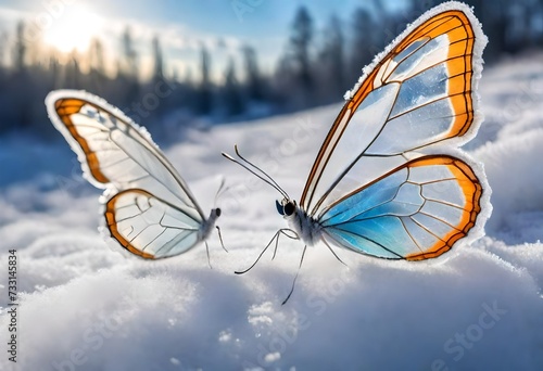 Two butterflies in snow 