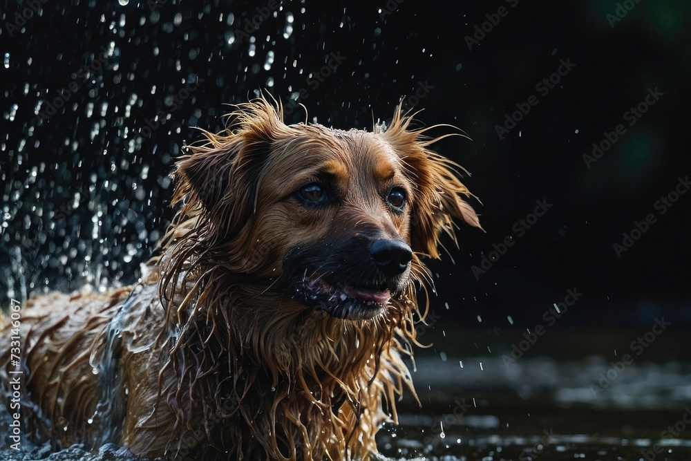Playful Puppy Soak Cute Golden Retriever Having Fun in the Water