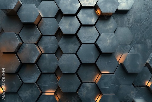 Hexagonal abstract metal background with photo